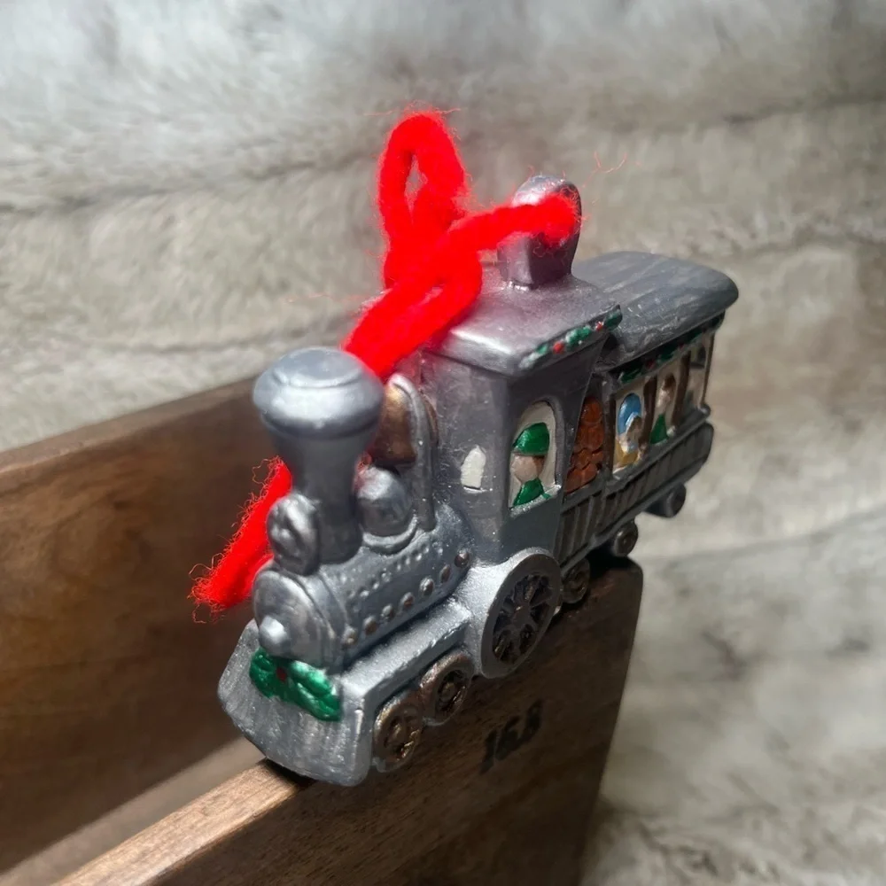 Vintage Christmas Train Ornament | Silver Engine with Passengers | Holiday Décor